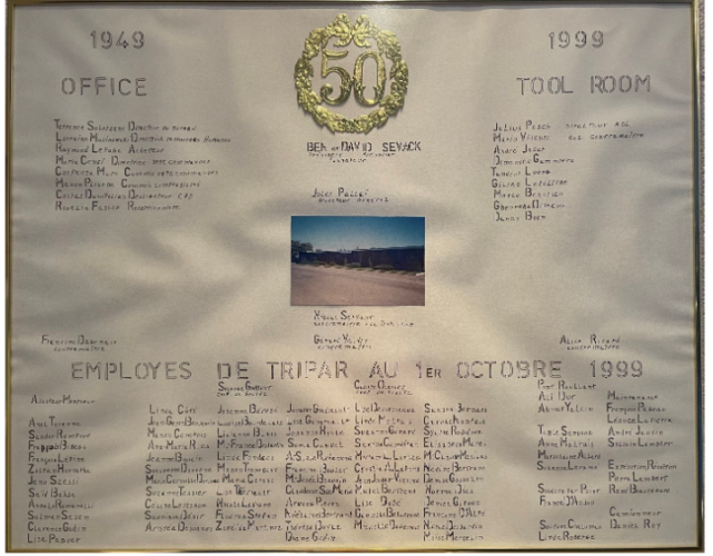 Tripar 50th anniversary employee wall plaque